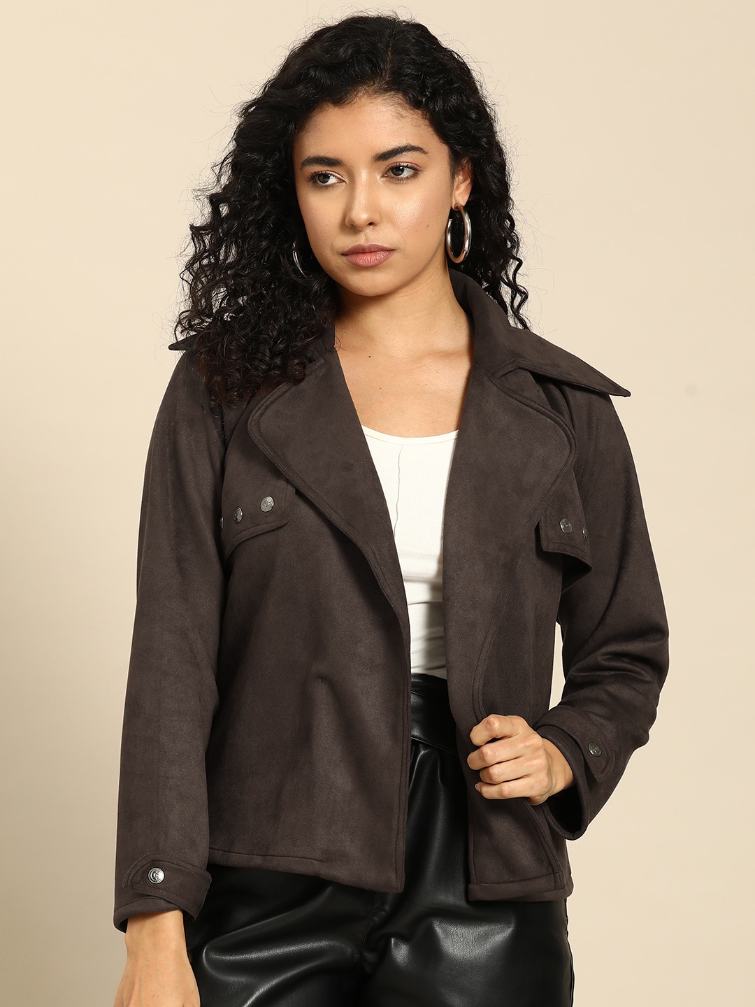 

WoowZerz Women Solid Boxy-Short Trench Coat, Brown