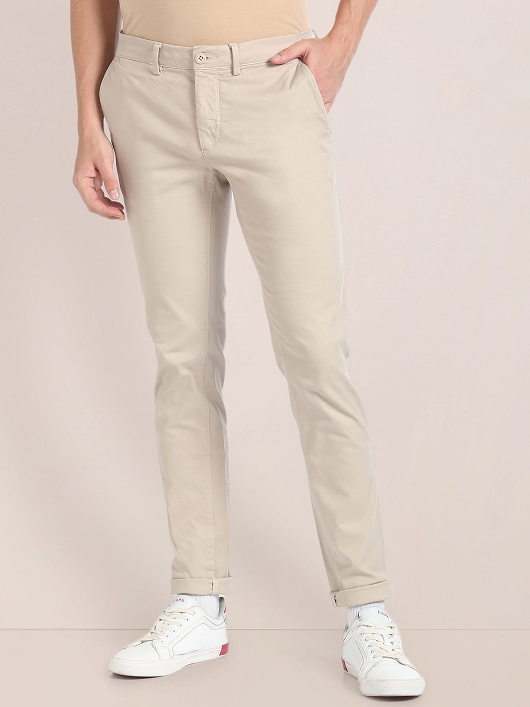 

U.S. Polo Assn. Men Mid Rise Plain Chinos, Beige