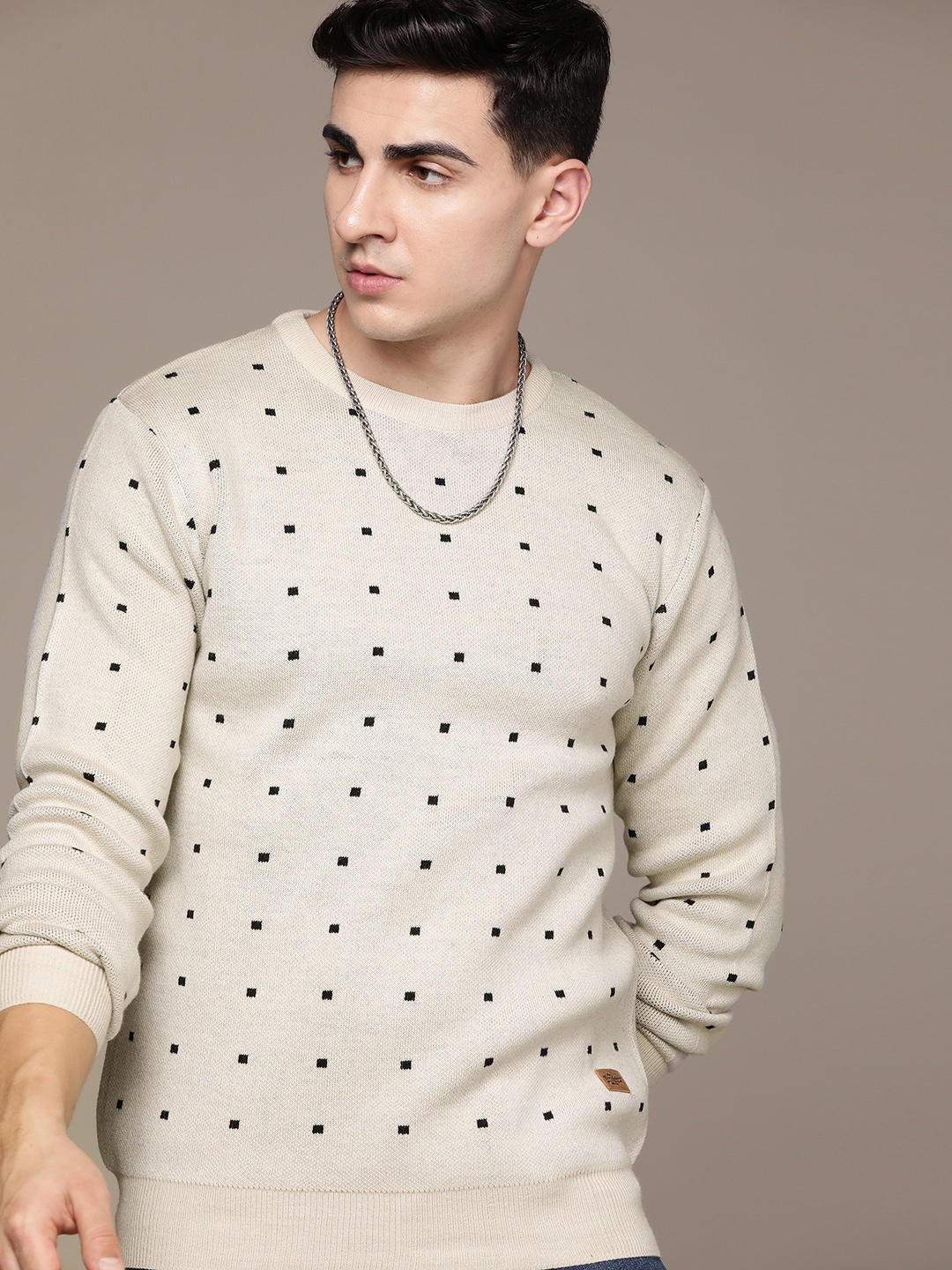 

Roadster Men Self Design Pullover Sweater, Beige