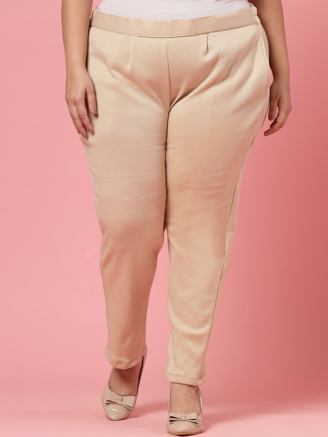 

CLORA CREATION PLUS Women Relaxed Fit Easy Wash Woollen Trousers, Beige