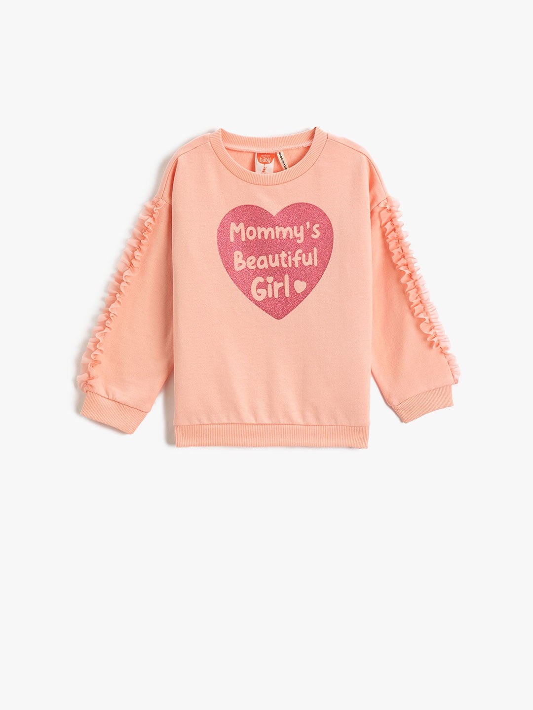 

Koton Girls Typography Printed Pure Cotton Pullover Sweatshirt, Peach