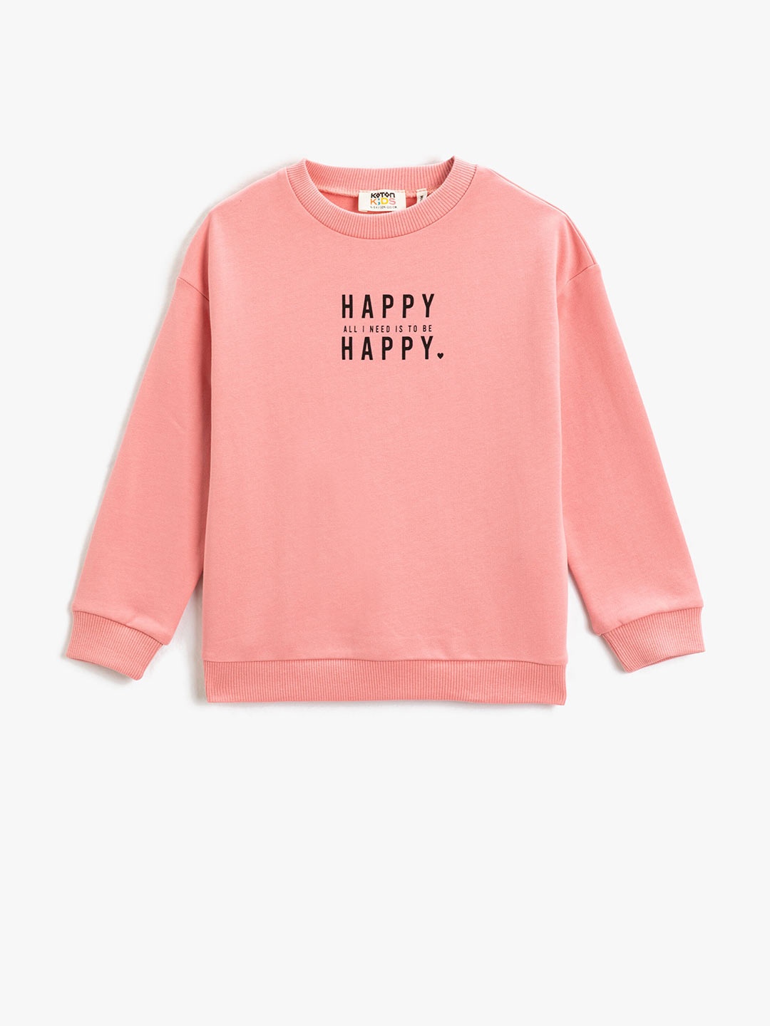 

Koton Girls Typography Printed Pure Cotton Pullover, Peach