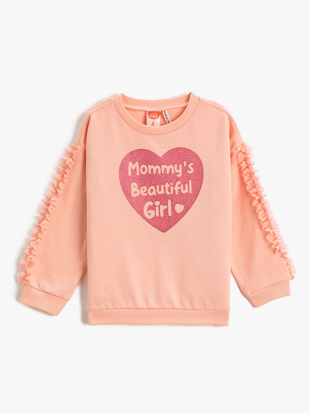 

Koton Girls Typography Printed Pure Cotton Sweatshirt, Peach