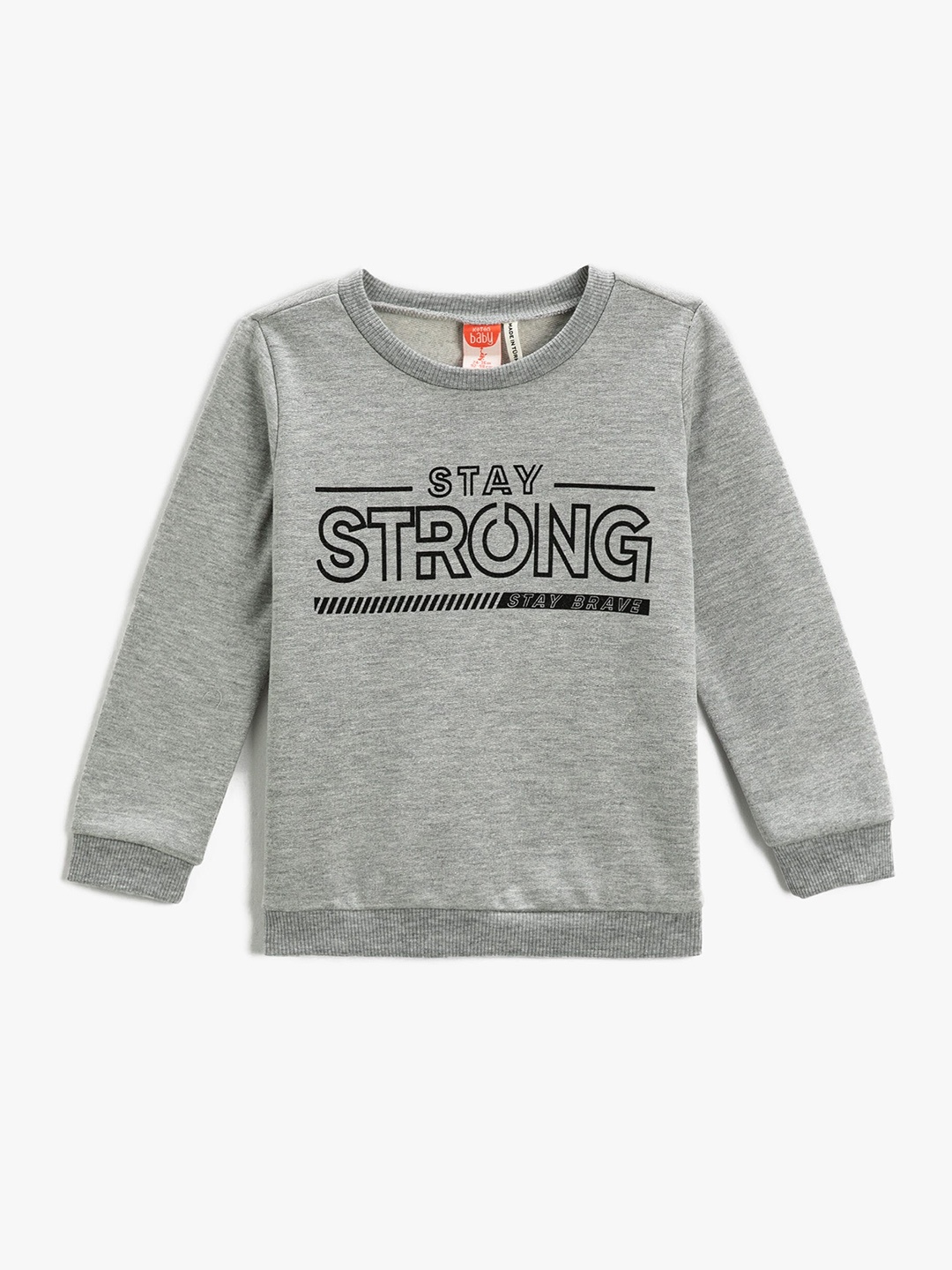

Koton Boys Typography Printed Round Neck Long Sleeve Pullover Sweatshirt, Grey