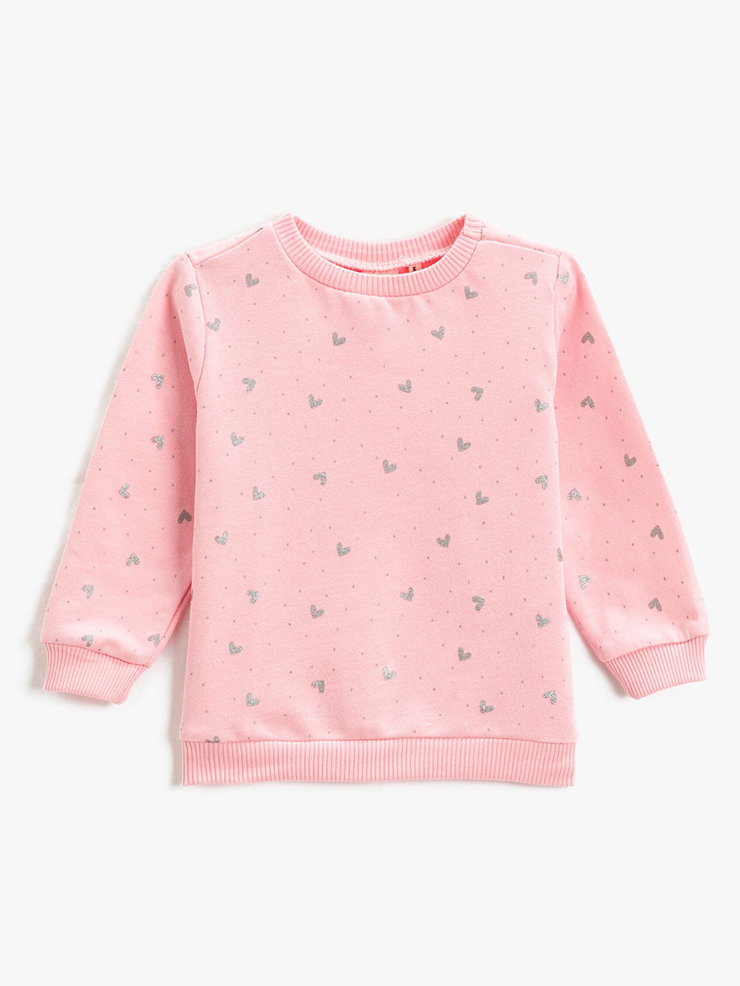 

Koton Girls Conversational Printed Round Neck Long Sleeve Cotton Pullover Sweatshirt, Pink