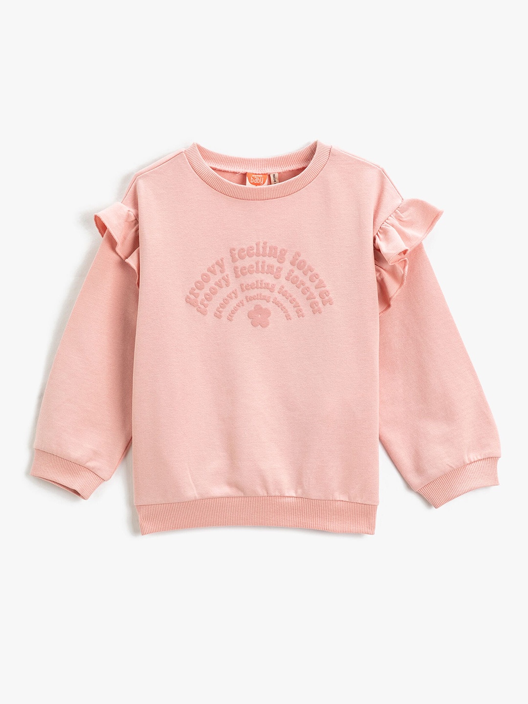 

Koton Girls Typography Printed Pure Cotton Pullover, Peach