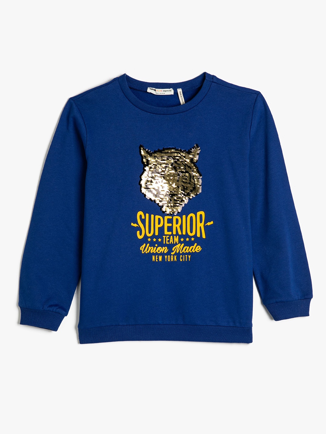 

Koton Boys Graphic Printed Sequined Pure Cotton Sweatshirt, Blue