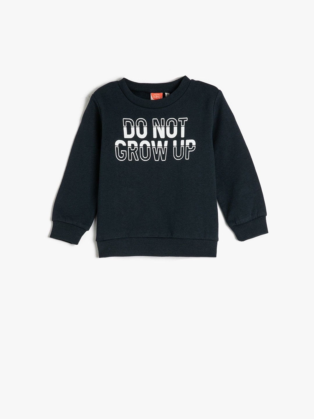 

Koton Boys Typography Printed Pure Cotton Pullover, Navy blue
