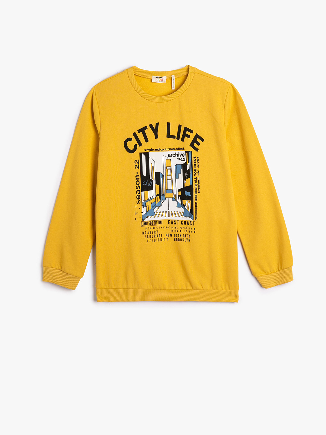 

Koton Boys Graphic Printed Cotton Pullover, Mustard