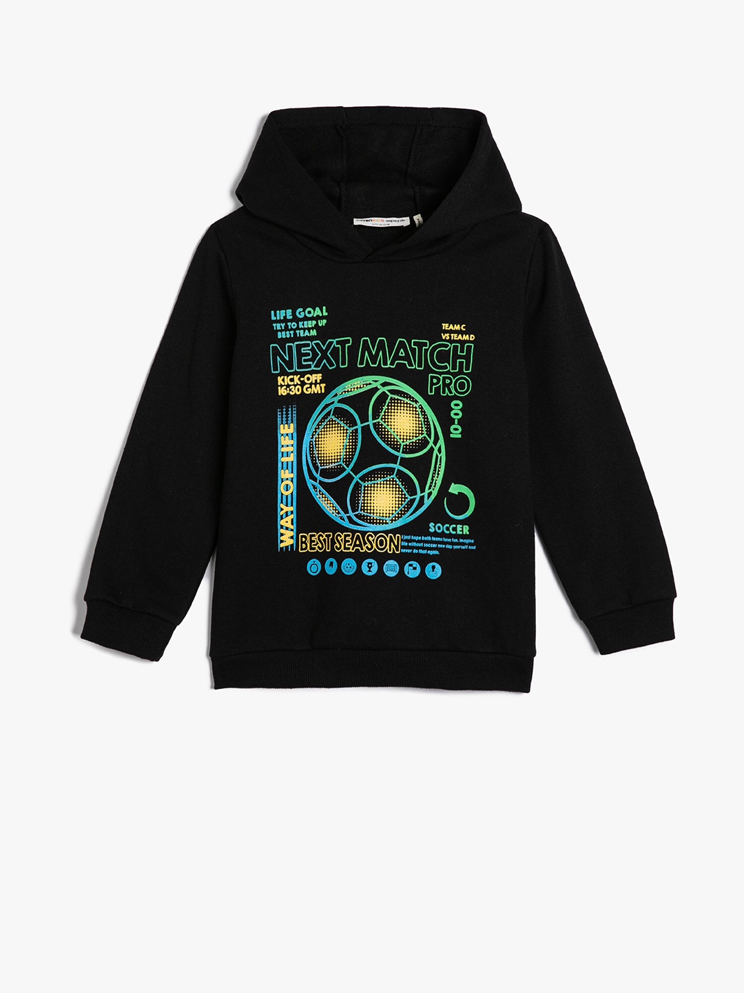 

Koton Boys Typography Printed Hooded Pullover, Black