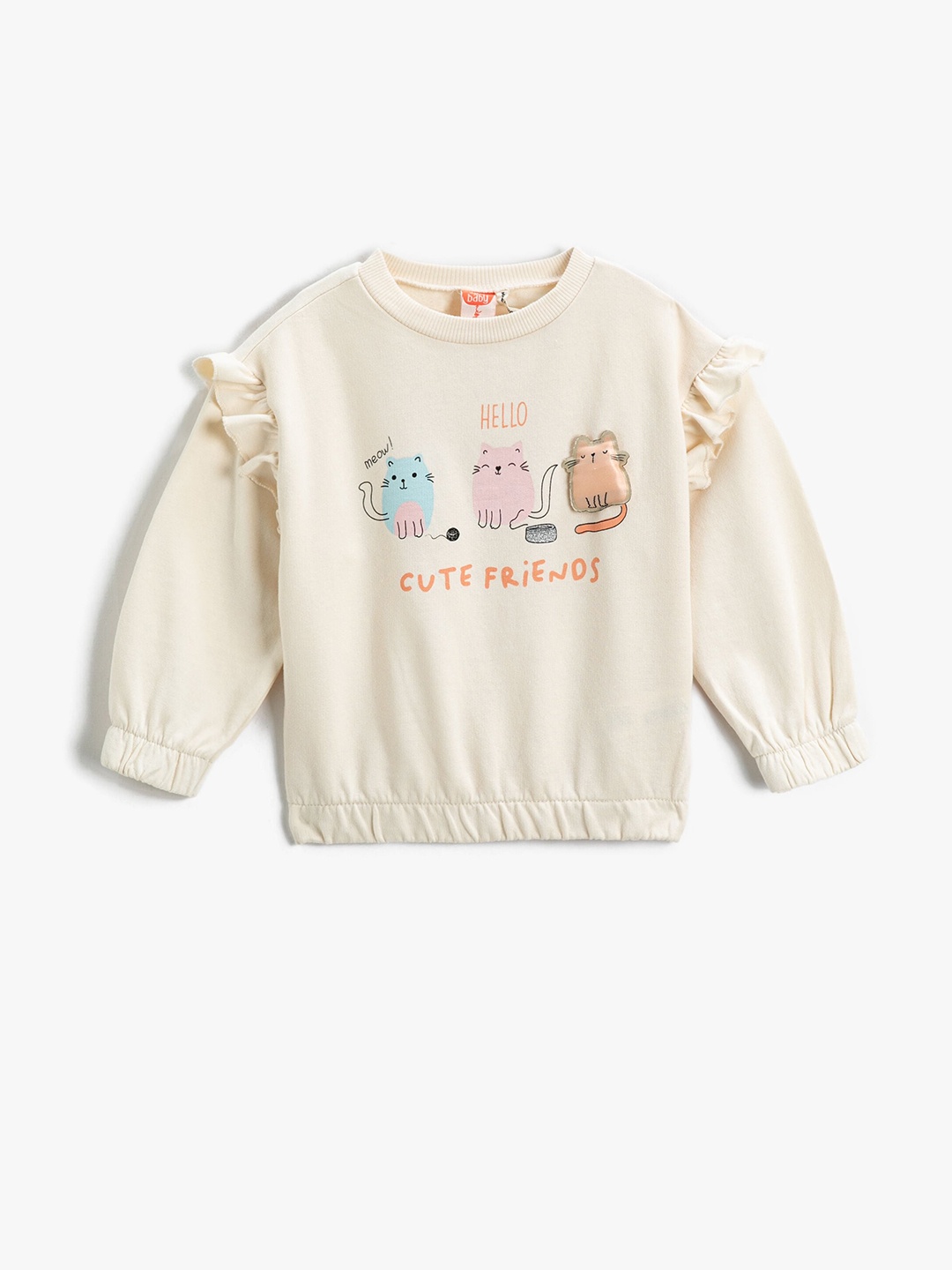 

Koton Girls Graphic Printed Cotton Pullover, Cream