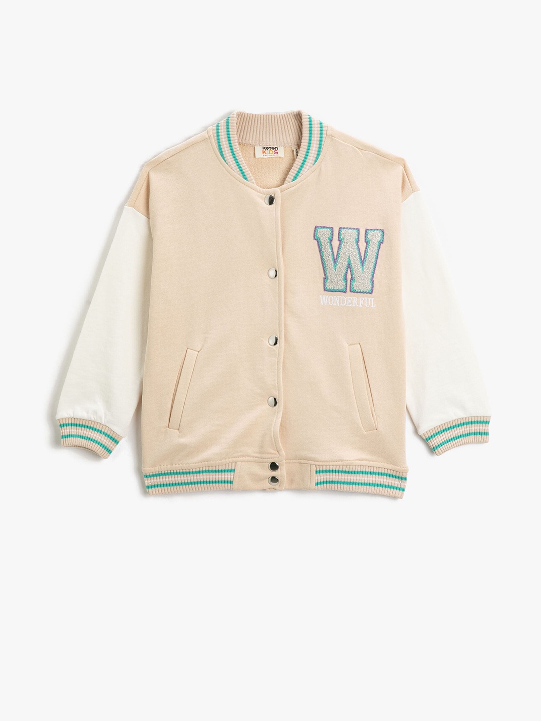 

Koton Girls Mock Collar Front-Open Sweatshirt, Beige