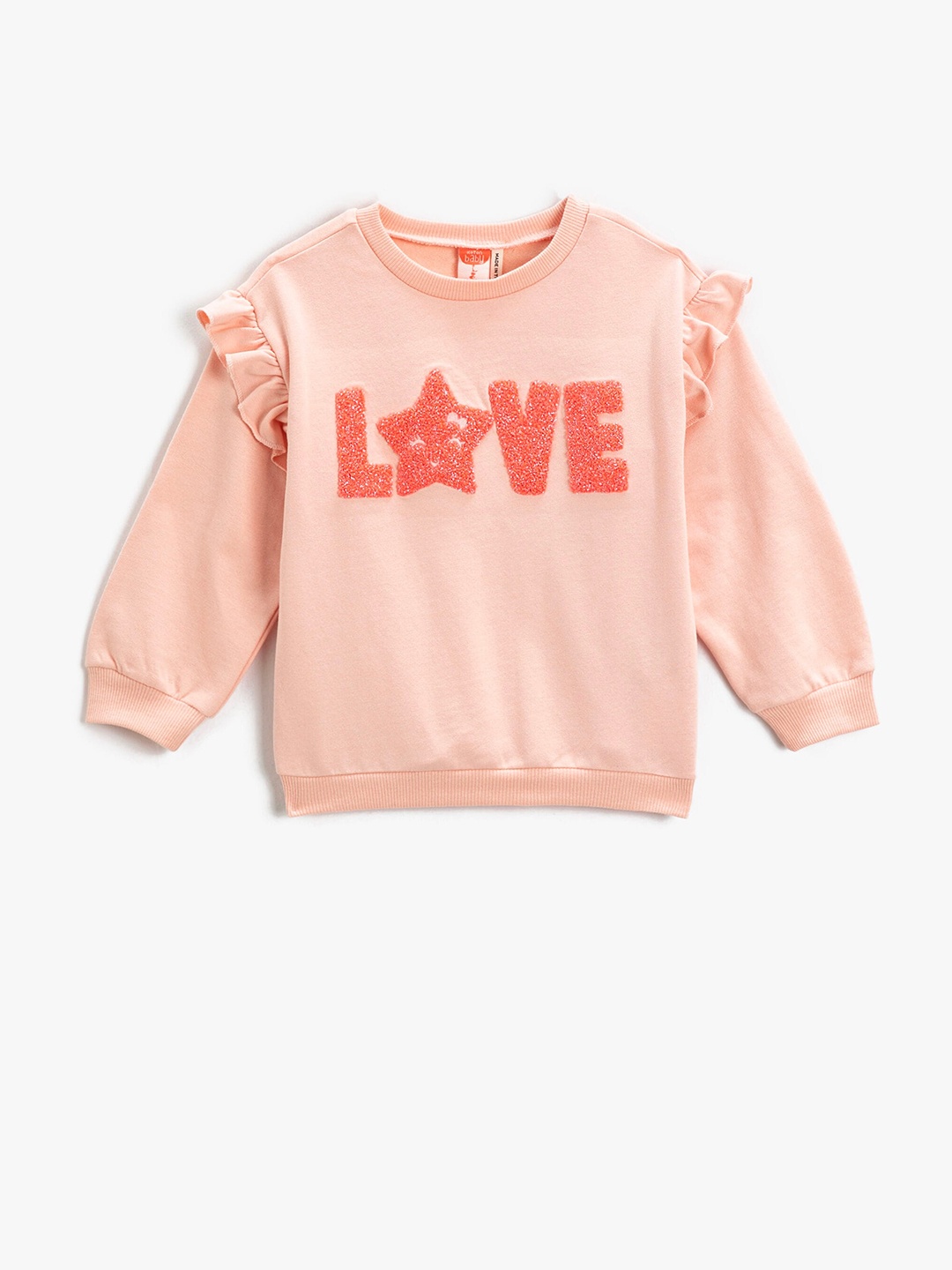 

Koton Girls Printed Ruffled Pure Cotton Sweatshirt, Peach