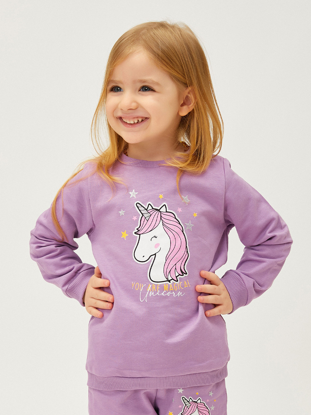 

Koton Girls Graphic Printed Round Neck Cotton Pullover Sweatshirt, Lavender