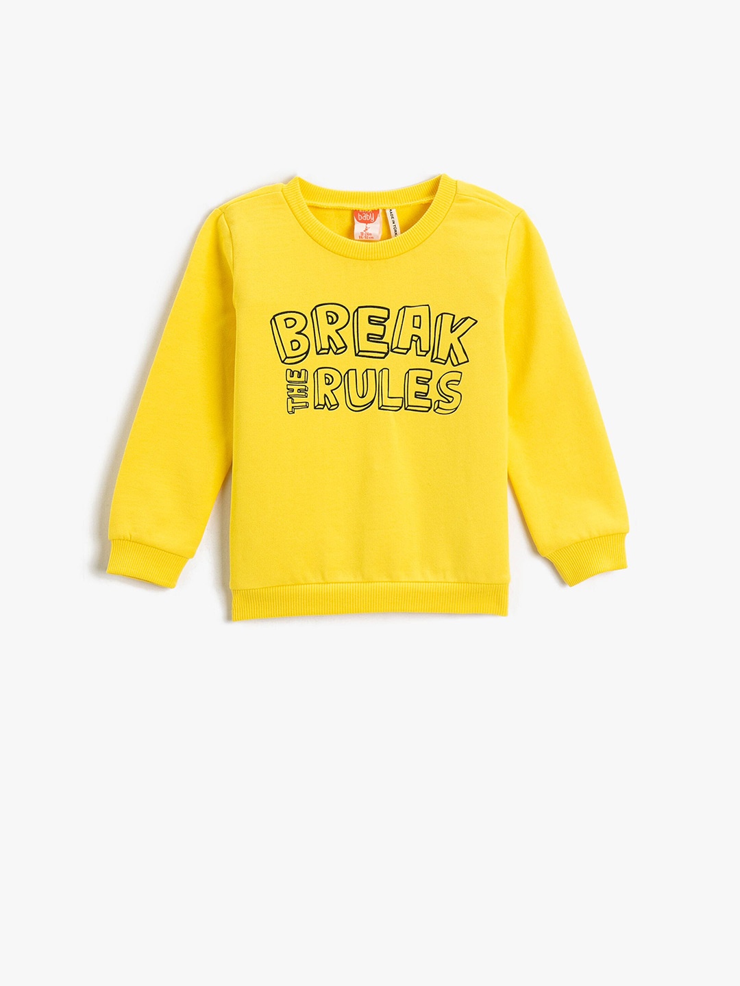 

Koton Boys Typography Printed Round Neck Cotton Pullover Sweatshirt, Yellow