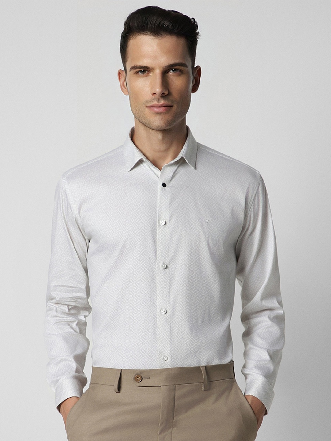 

V Dot Printed Slim Fit Classic Formal Shirt, White