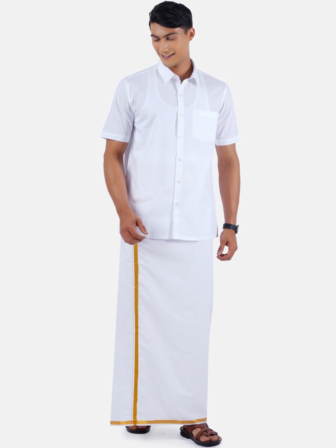 

Ramraj Short Sleeves Shirt & Veshti, White