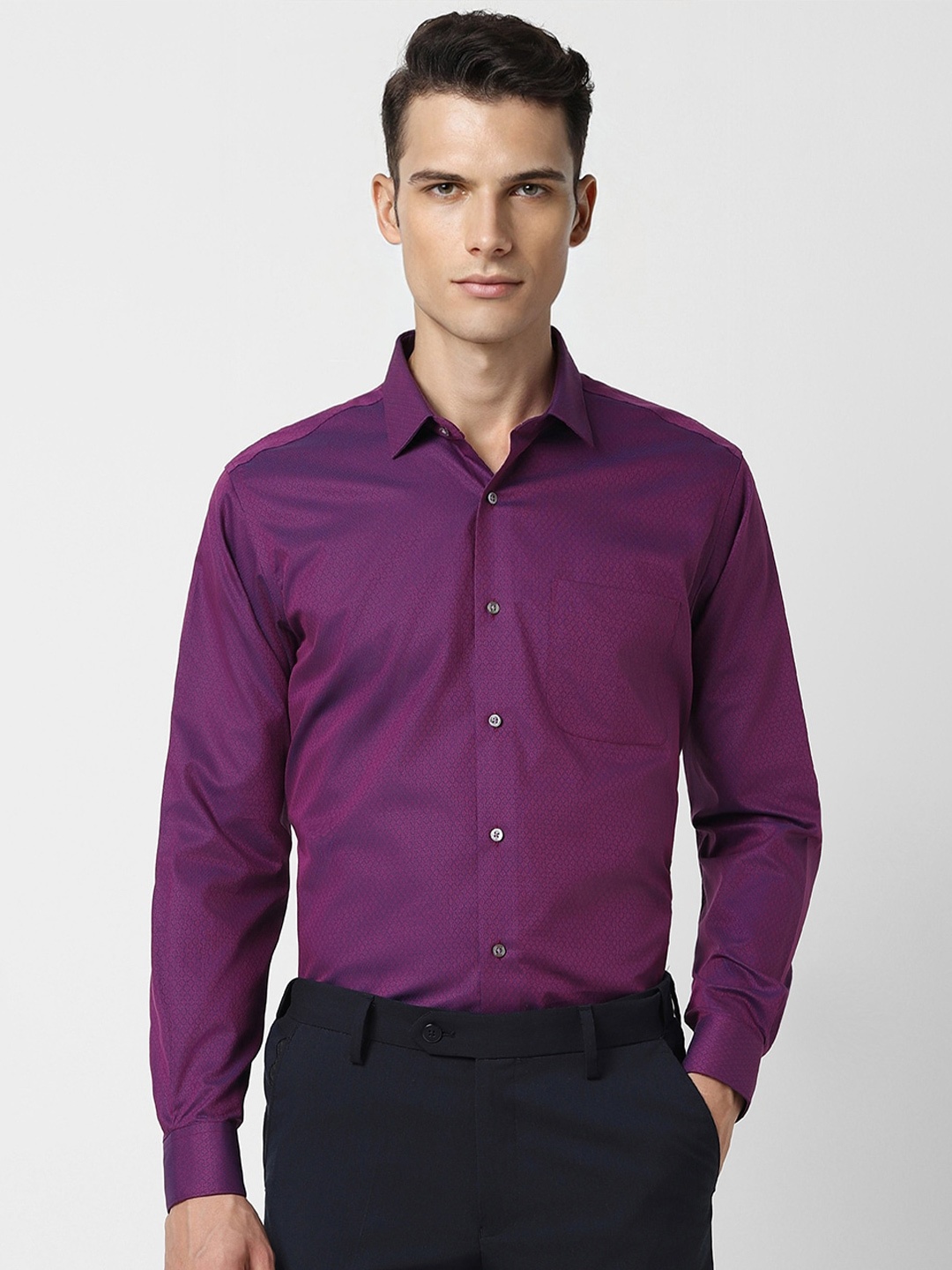 

Van Heusen Textured Classic Cotton Formal Shirt, Purple