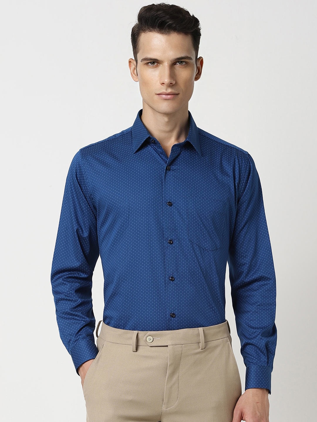 

Van Heusen Micro Ditsy Printed Cotton Formal Shirt, Blue