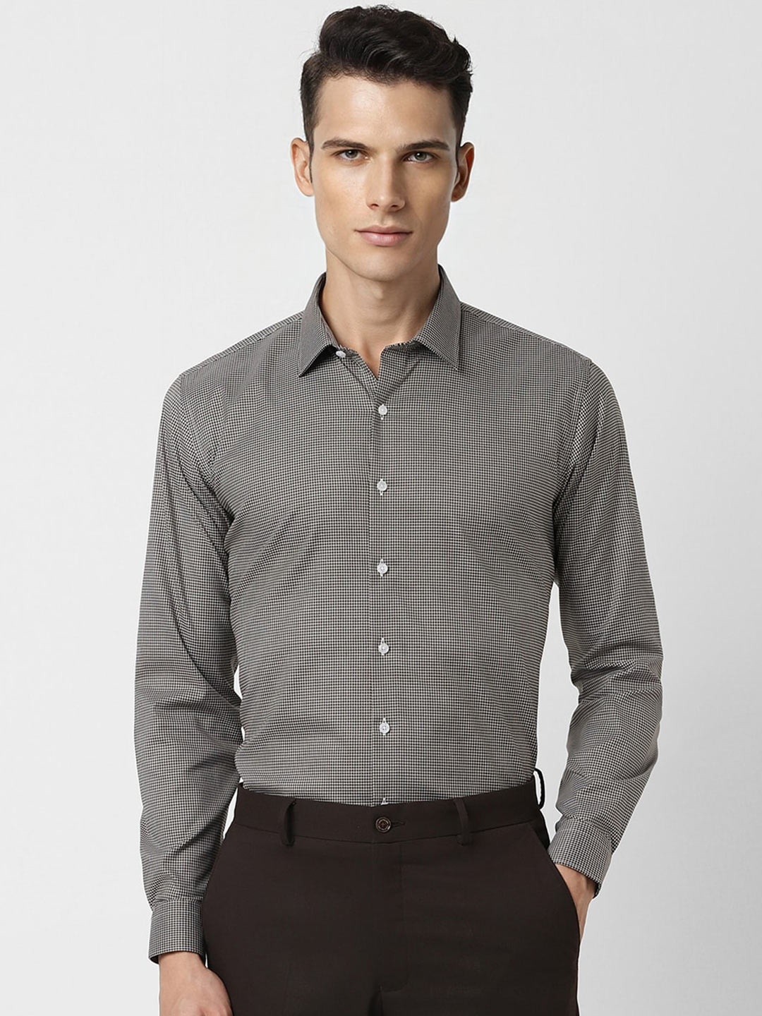 

Van Heusen Slim Fit Micro Checked Spread Collar Formal Shirt, Grey