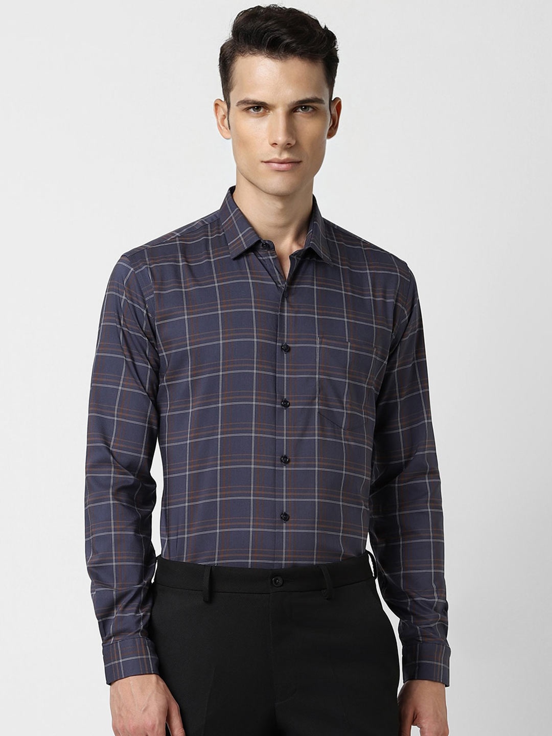 

Van Heusen Slim Fit Checked Formal Shirt, Navy blue