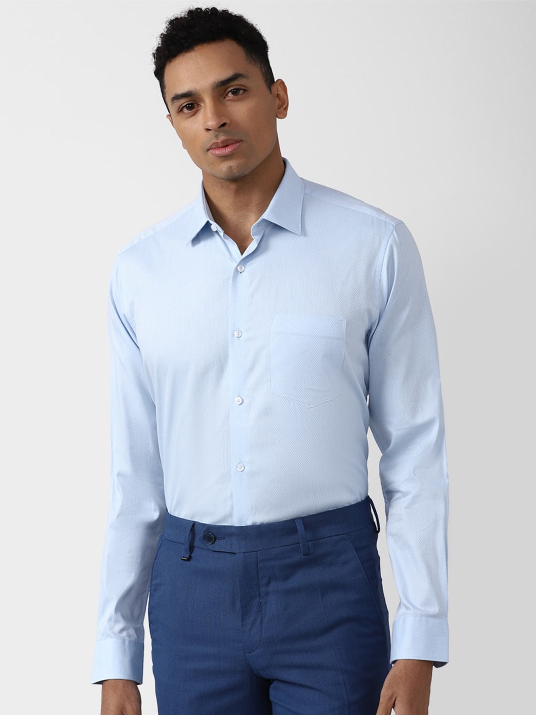 

Van Heusen Textured Spread Collar Long Sleeves Pure Cotton Party Shirt, Blue