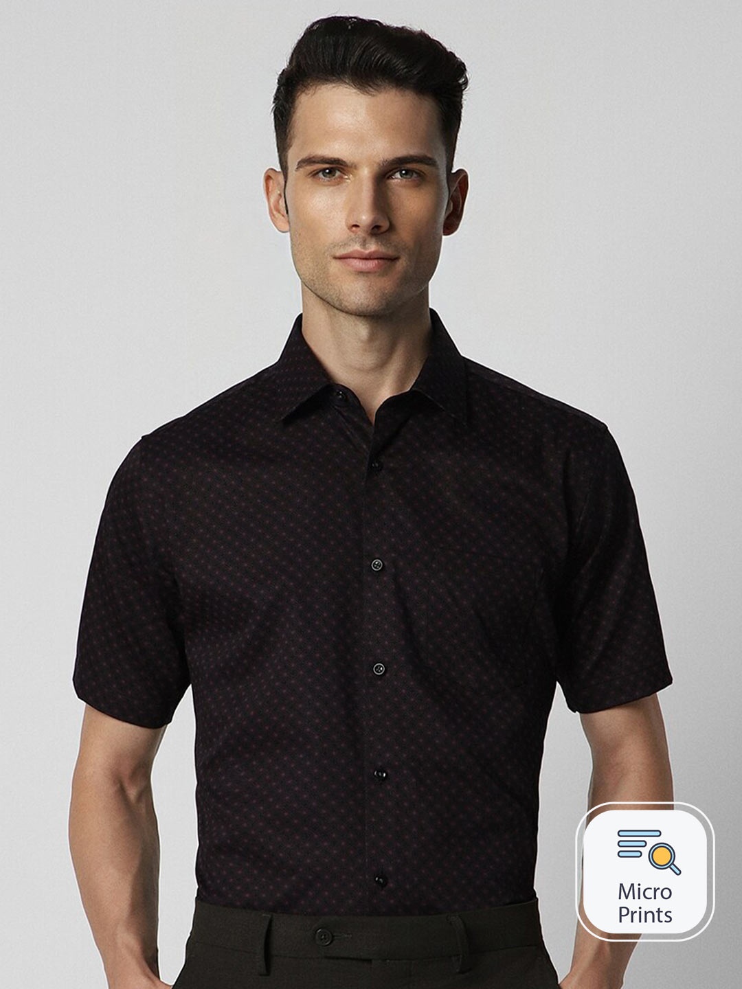 

Van Heusen Micro Ditsy Printed Spread Collar Spread Collar Party Shirt, Black