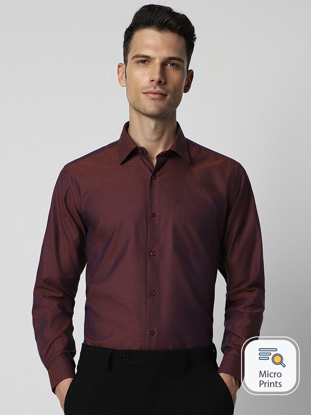 

Van Heusen Mico Ditsy Printed Pure Cotton Formal Shirt, Maroon