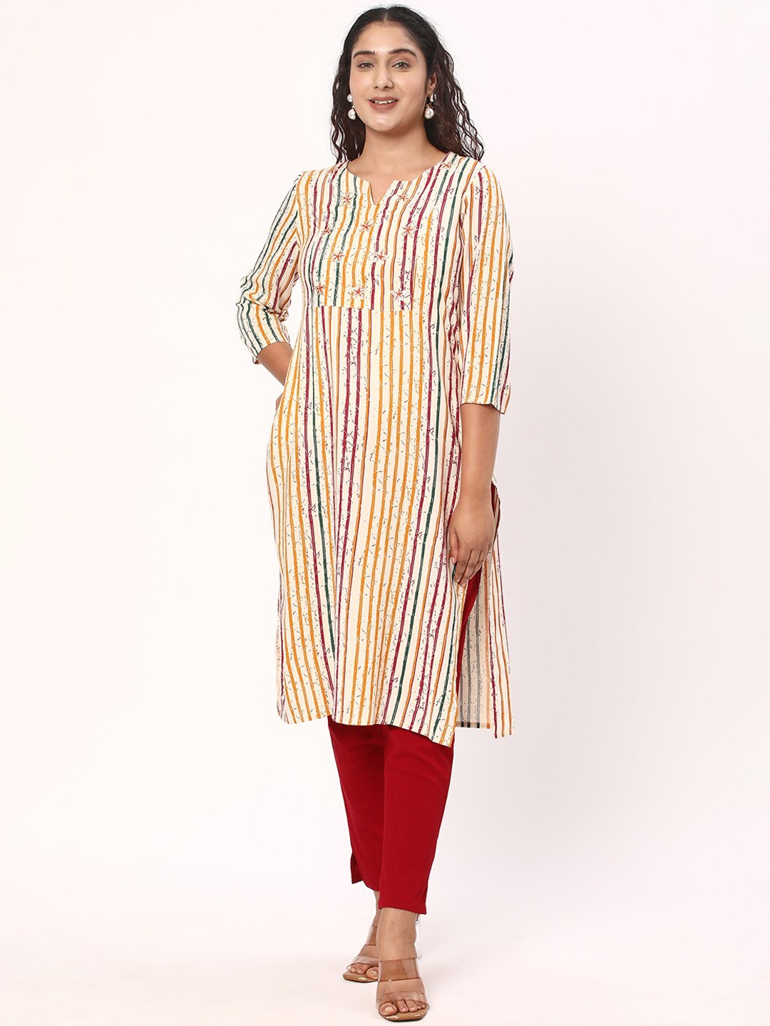 

R&B Striped Sequinned Kurta, Beige