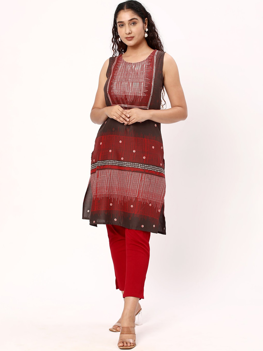

R&B Geometric Printed Straight Kurta, Maroon
