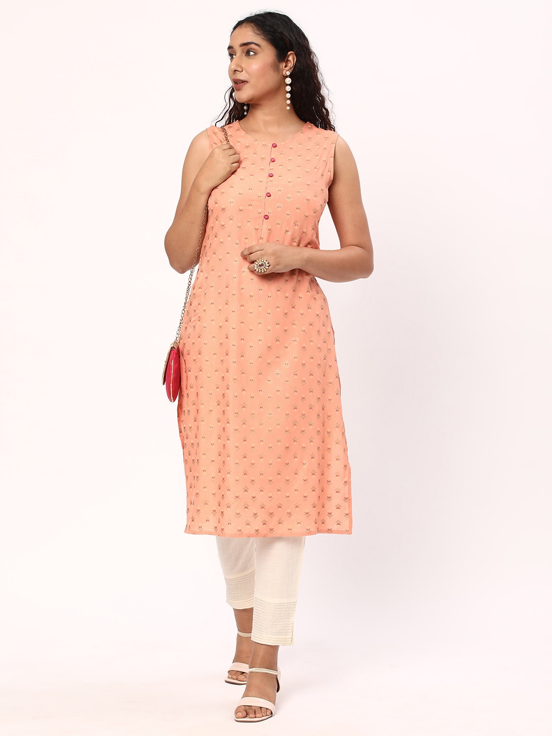 

R&B Ethnic Motifs Foil Printed Straight Kurta, Pink