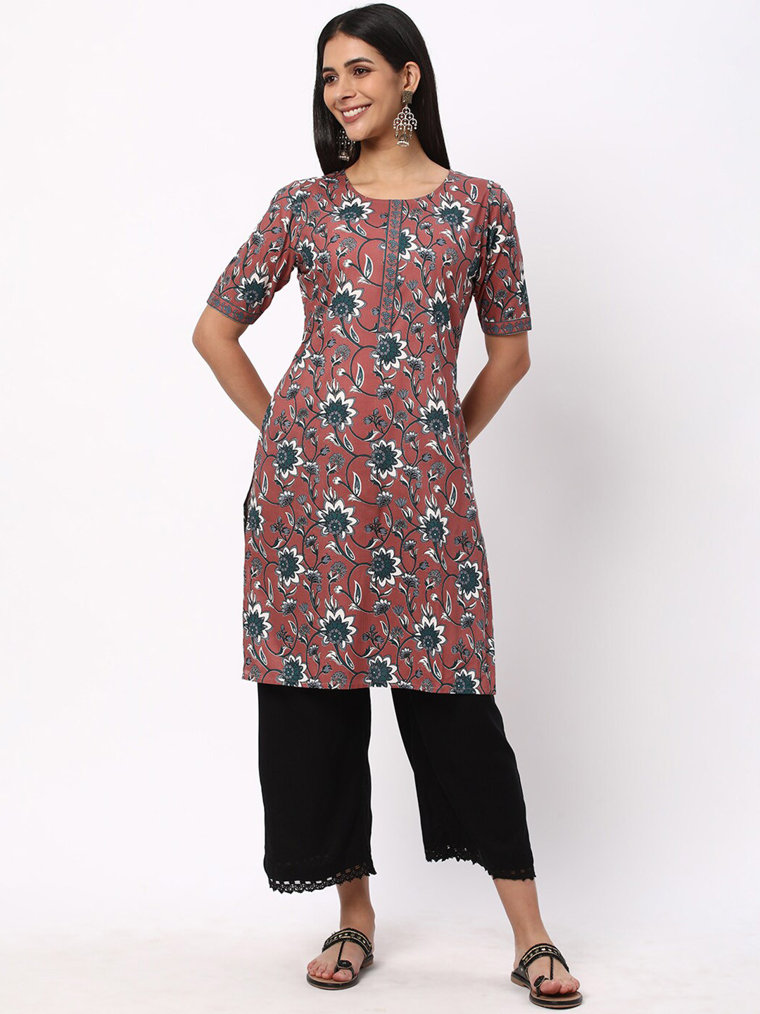 

R&B Floral Printed Straight Kurta, Mauve