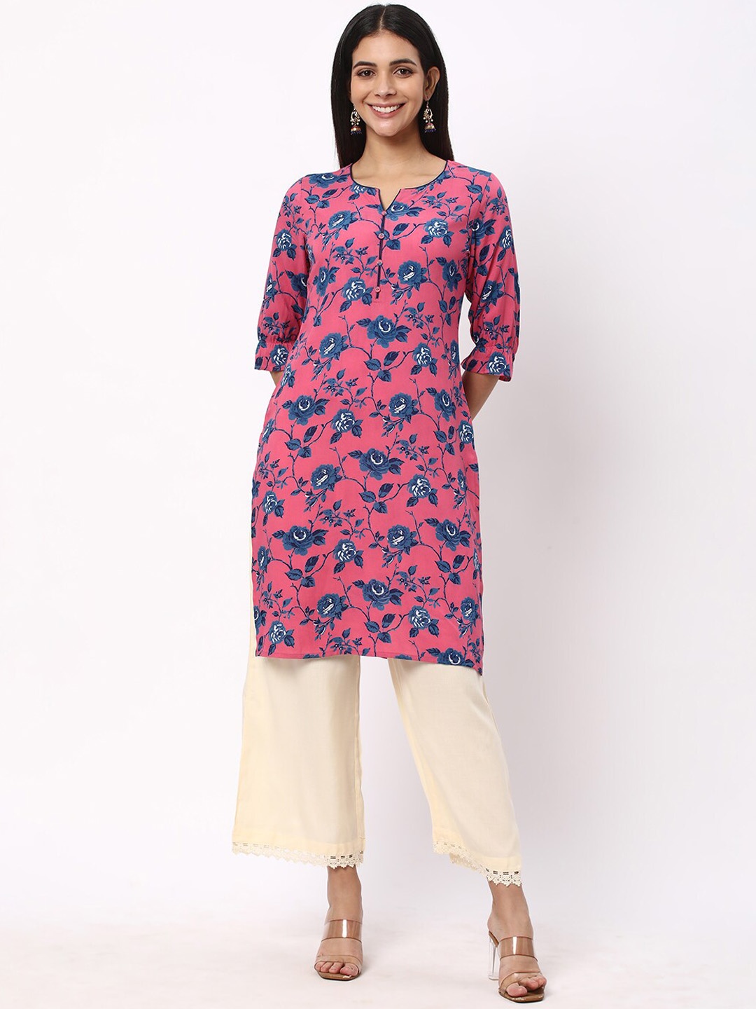 

R&B Floral Printed Straight Kurta, Pink