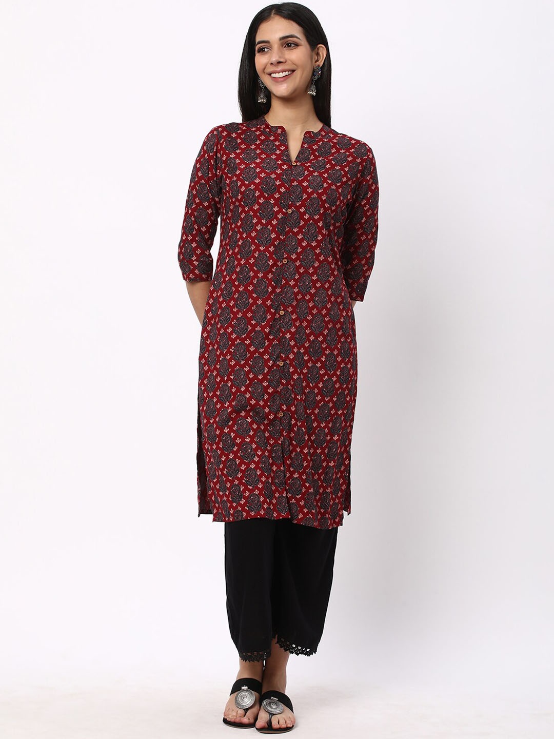 

R&B Ethnic Motifs Printed Kurta, Maroon