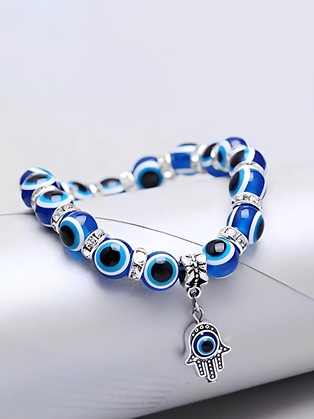 

KARISHMA KREATIONS Unisex Beaded Elasticated Bracelet, Silver