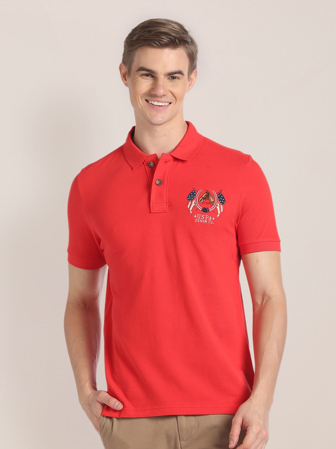 

U.S. Polo Assn. Denim Co. Polo Collar Embroidered Detailed T-shirt, Red