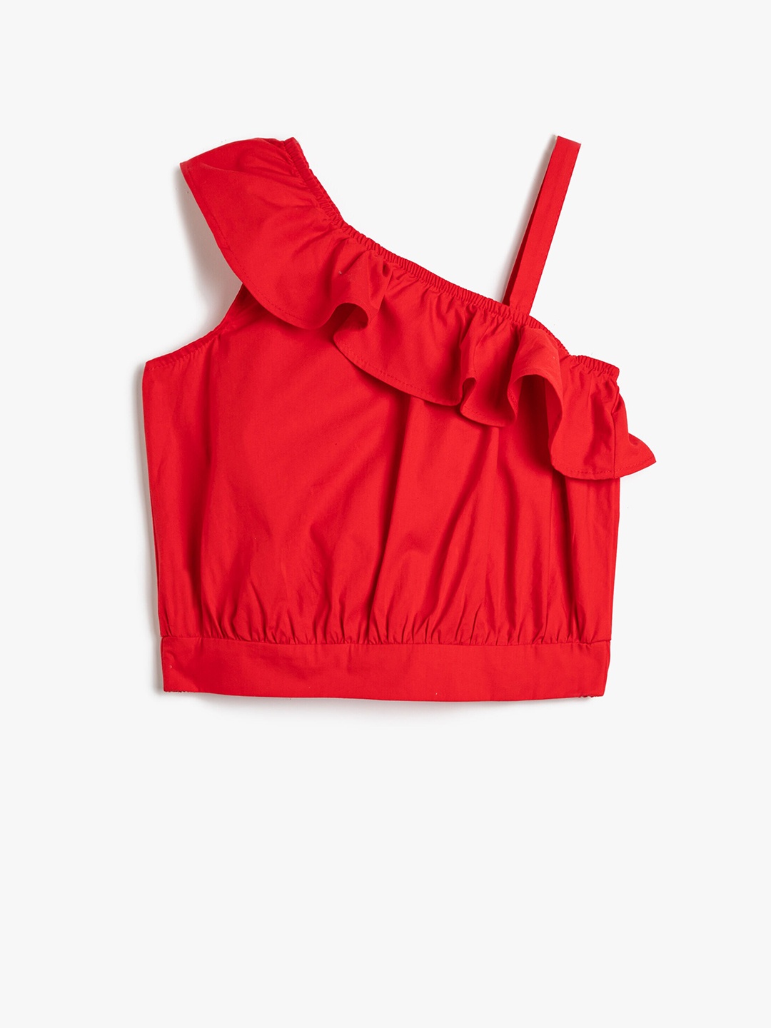 

Koton Girls Ruffled Sleeveless Pure Cotton Blouson Top, Red