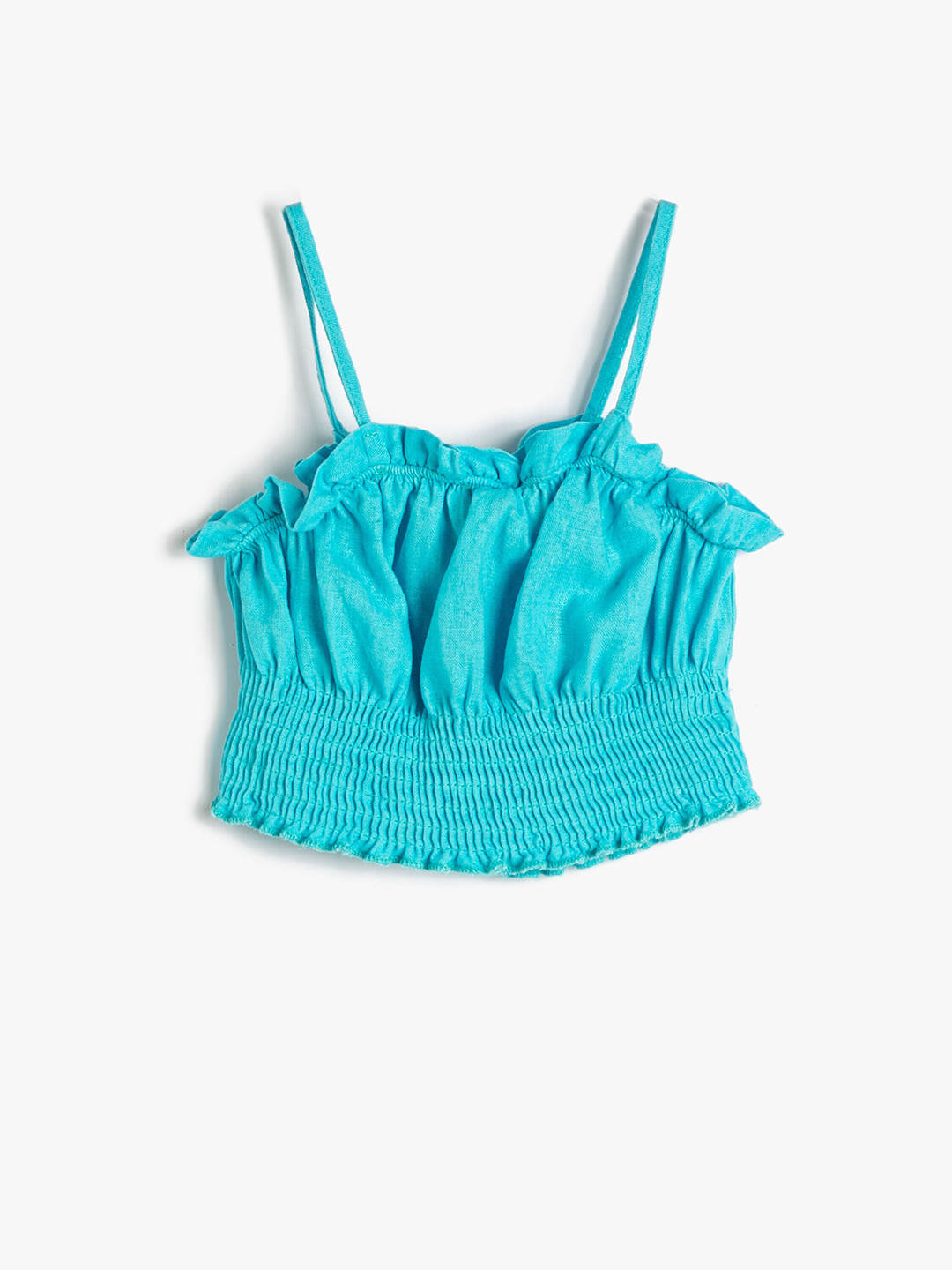 

Koton Girls Shoulder Strapped Smocked Blouson Crop Top, Blue
