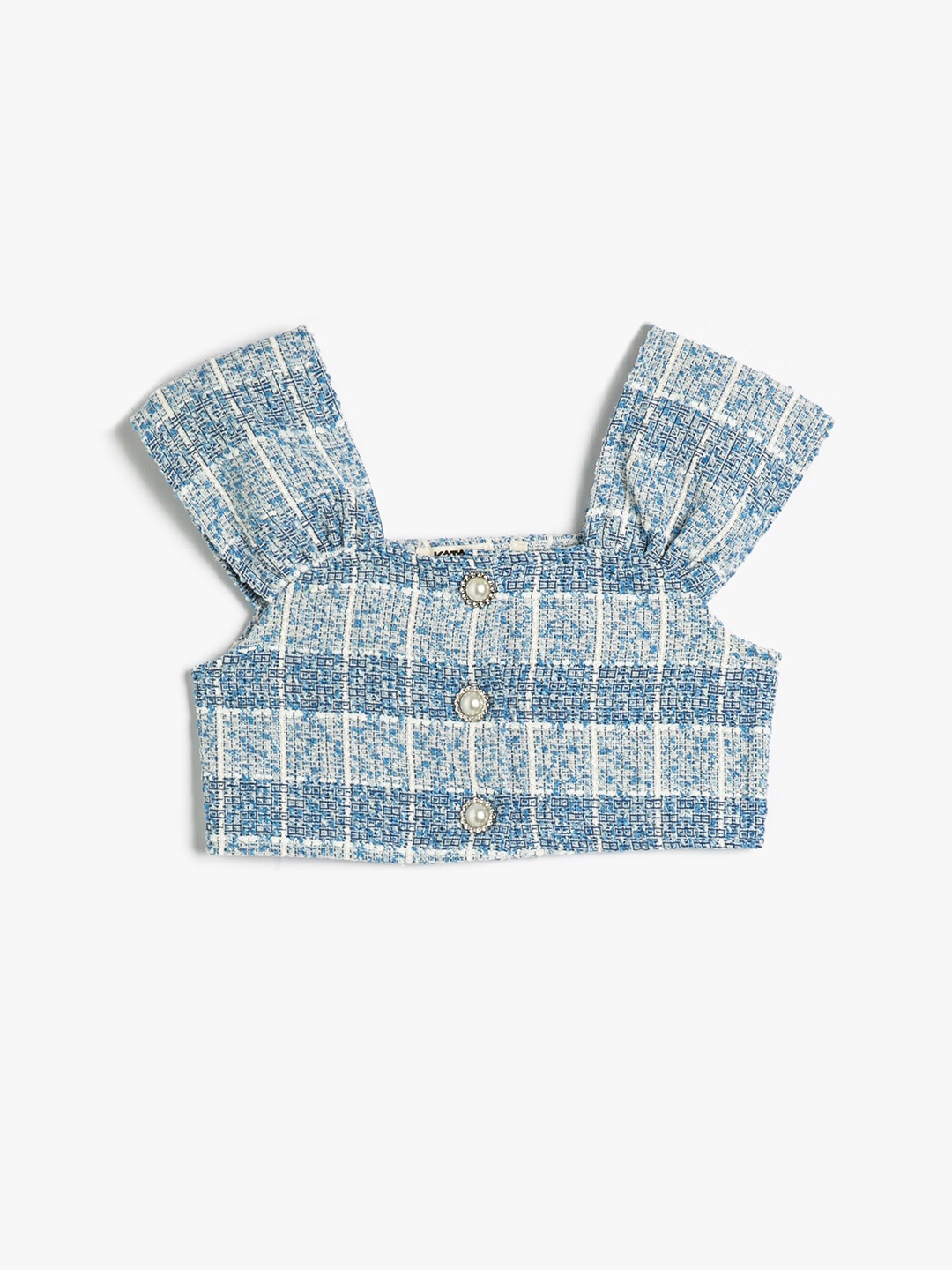

Koton Girls Checked Sleeveless Crop Top, Blue
