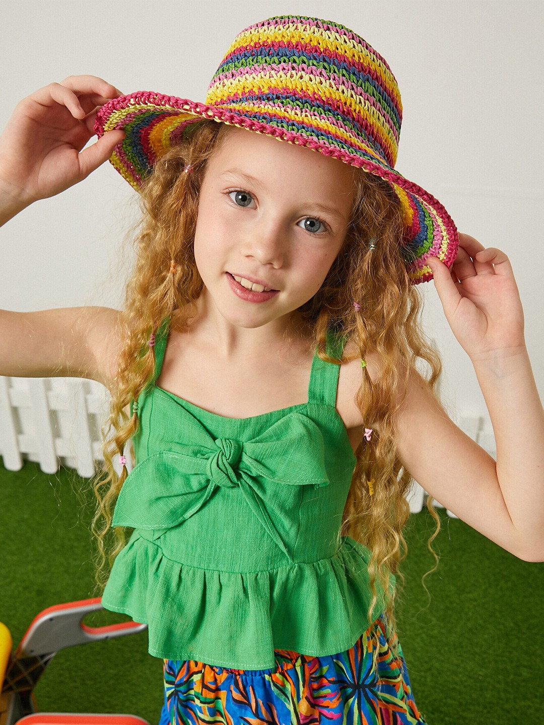 

Koton Shoulder Straps Smocked Pure Cotton Top, Green