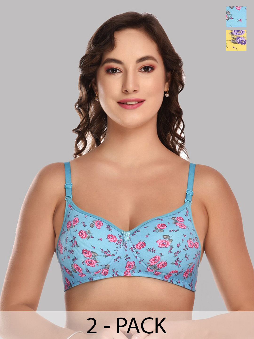 

ESOROUCHA Pack Of 2 Floral Printed Everyday Bra Full Coverage Lightly Padded, Yellow