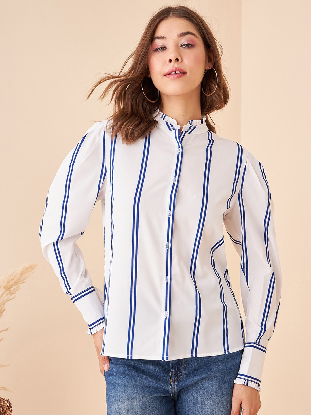 

Kibo Striped Classic Casual Shirt, White