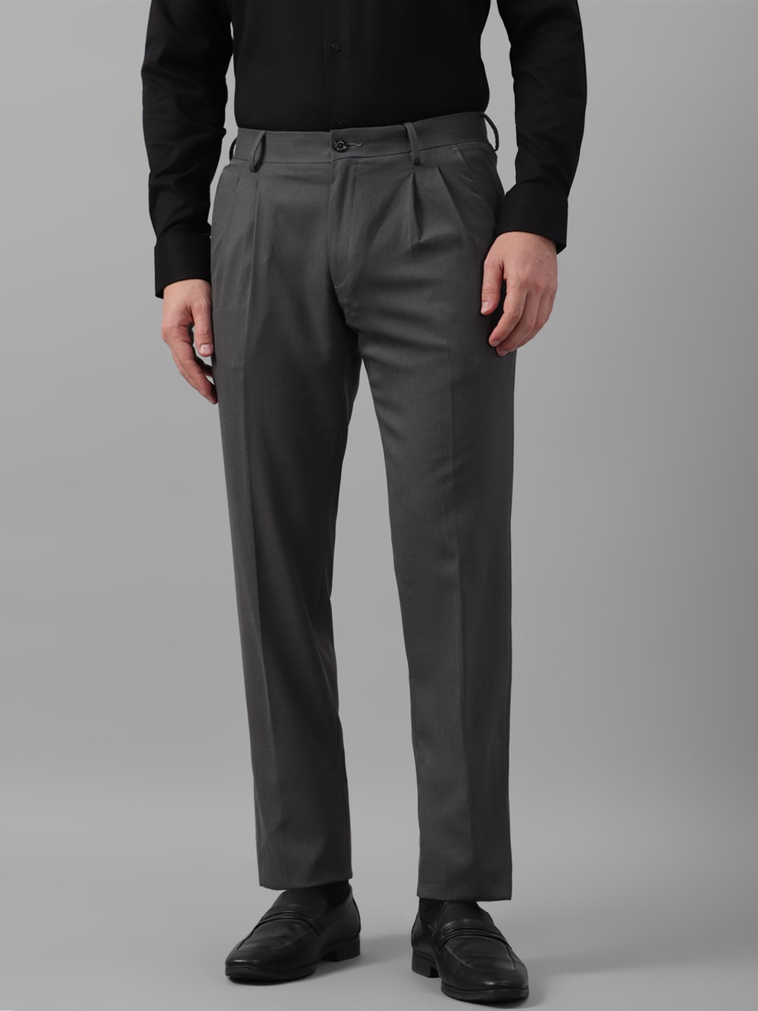 

Louis Philippe Men Mid-Rise Plain Pleated Formal Trousers, Grey