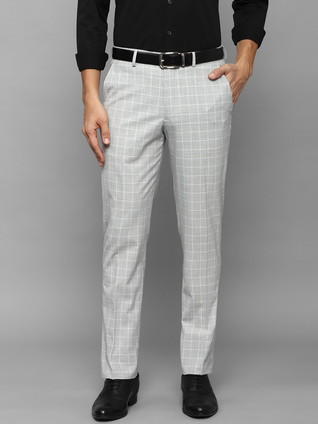 

Louis Philippe Men Checked Slim Fit Formal Trousers, Grey
