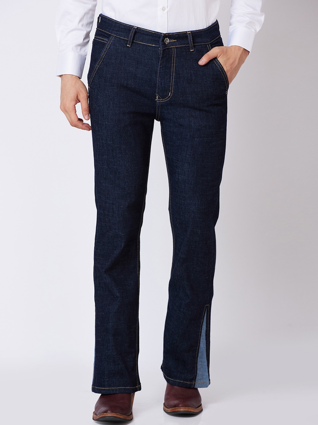 

mode de base Men Bootcut Clean Look Dark Shade Stretchable Jeans, Navy blue