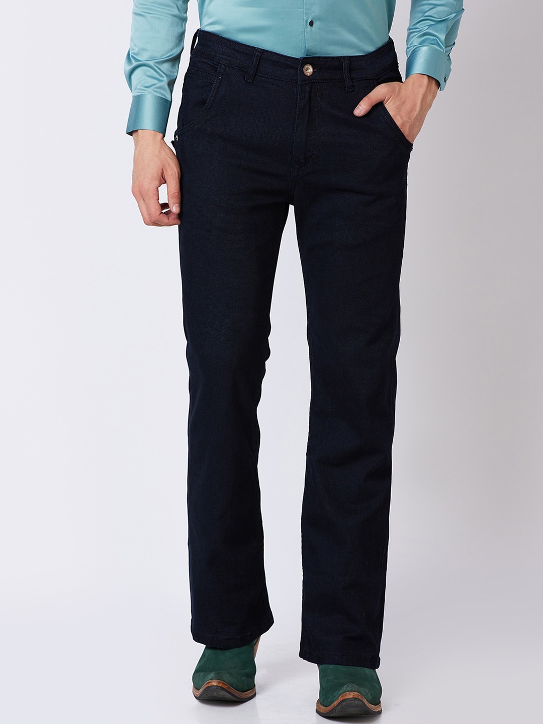 

mode de base Men Slim Fit Clean Look Cotton Bootcut Denim Stretchable Jeans, Blue