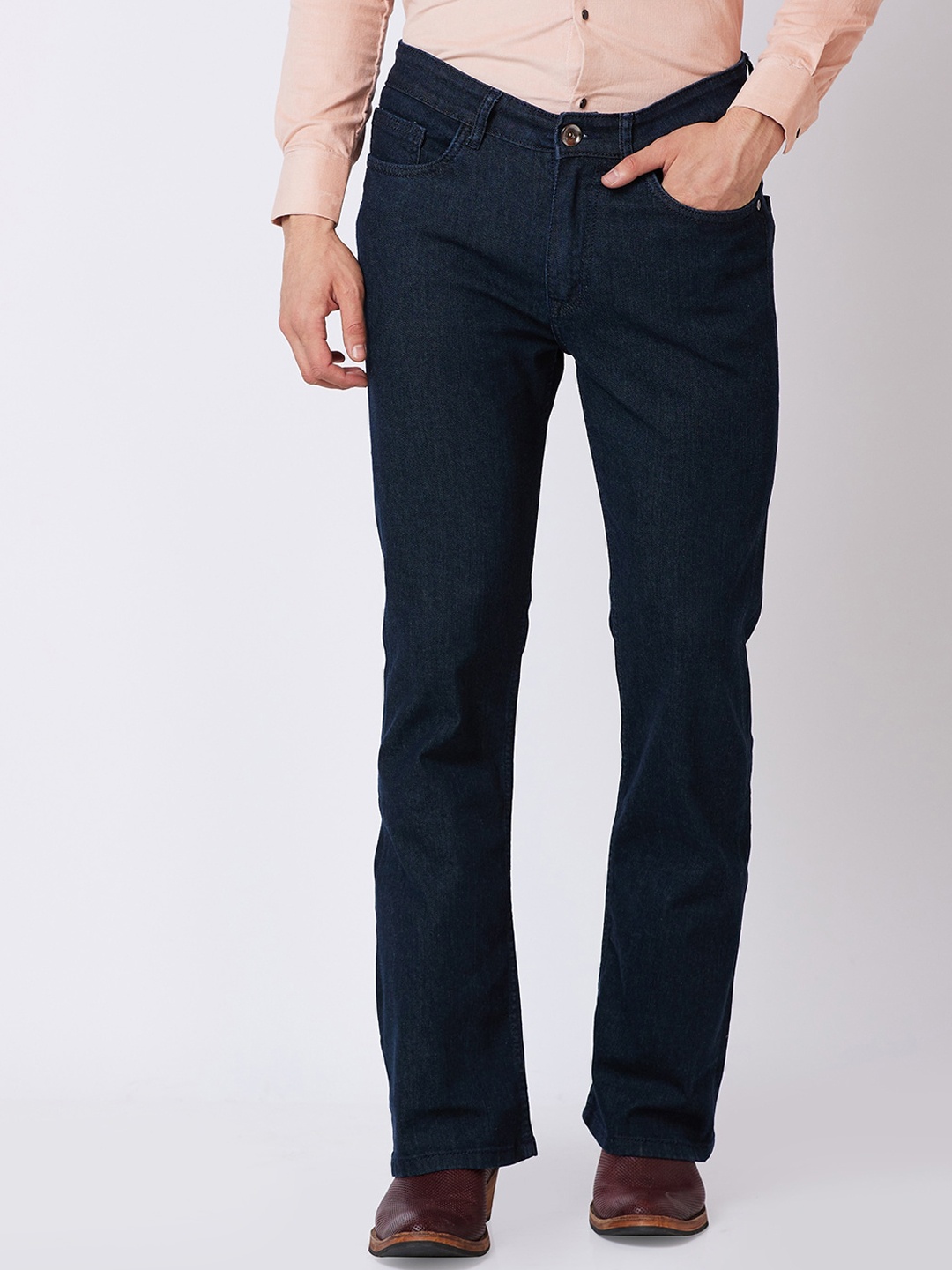 

mode de base Men Slim Fit Low-Rise Cotton Bootcut Stretchable Jeans, Navy blue