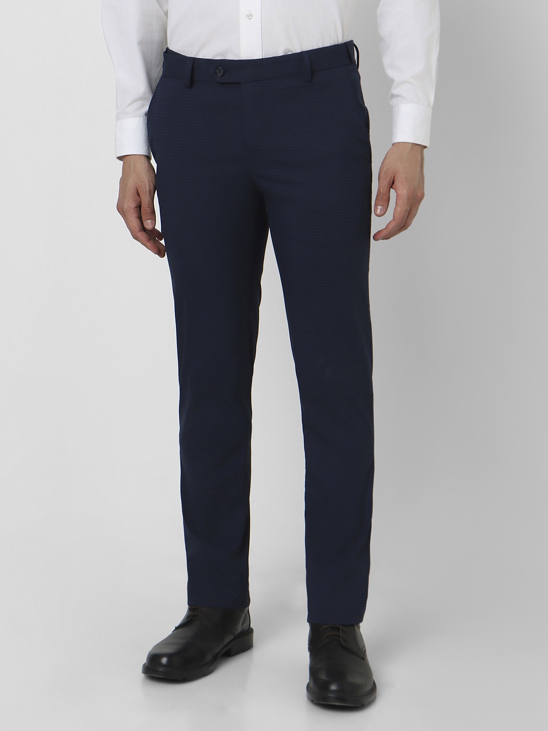 

Peter England Men Plain Flat-Front Slim Fit Formal Trouser, Navy blue