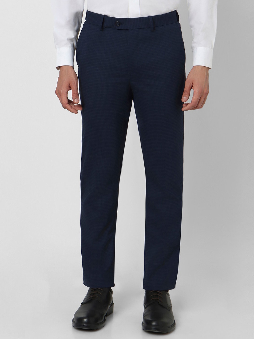 

Peter England Men Checked Slim Fit Formal Trousers, Navy blue