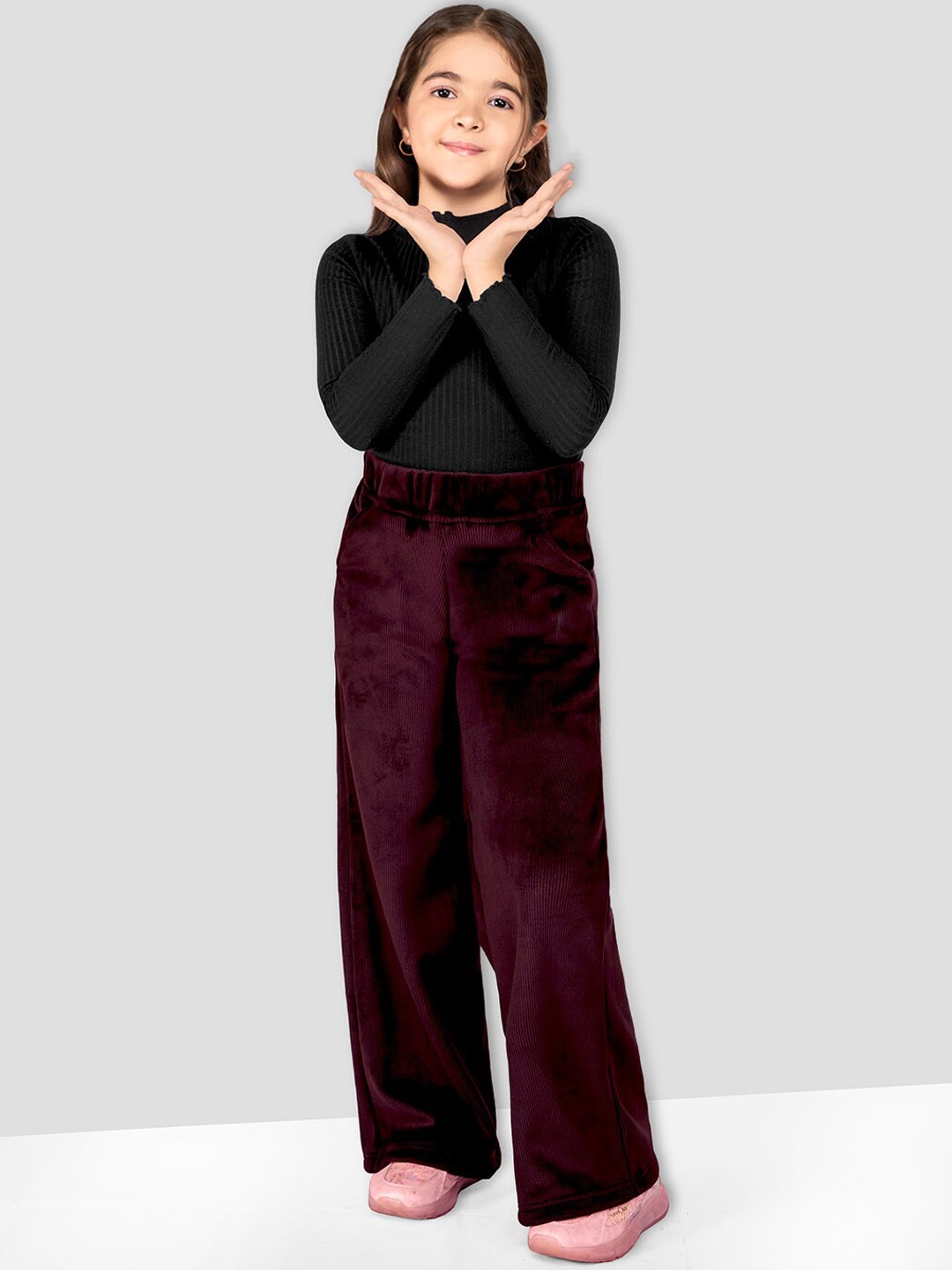 

Naughty Ninos Girls Smart Flared Easy Wash Corduroy Parallel Trousers, Burgundy